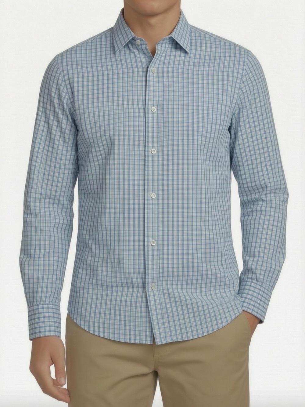 Fairlane & Sons Men's Wrinkle Free Light Blue Check Button-Down Shirt XL Slim